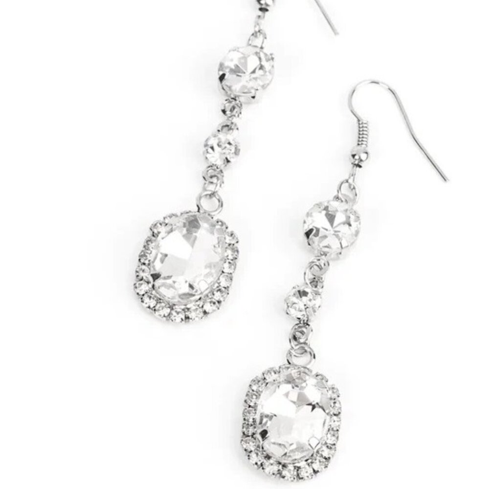 White Sparkle Rhinestone Dangle Earrings
